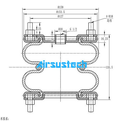 Airsustech 6X2 Industrial Air Springs ContiTech FD 76-14 DS CR G1/2 Double Convoluted Air Bag